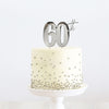 Cake & Candle - Silver Metal Topper - 60th