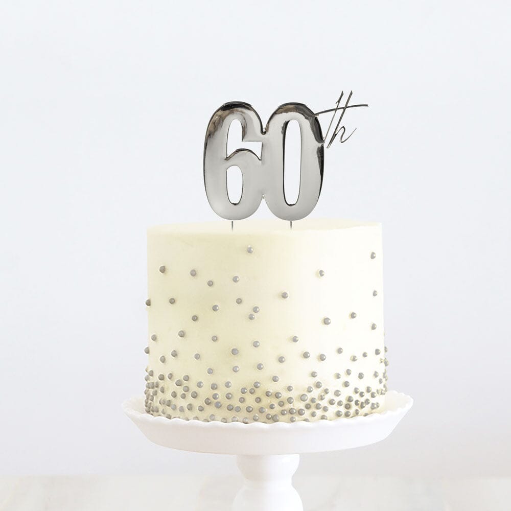 Cake & Candle - Silver Metal Topper - 60th Cake Toppers The Cooks Kitchen Mandurah 