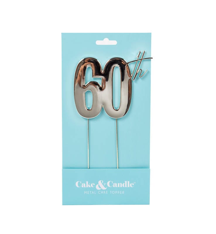 Cake & Candle - Silver Metal Topper - 60th Cake Toppers The Cooks Kitchen Mandurah 