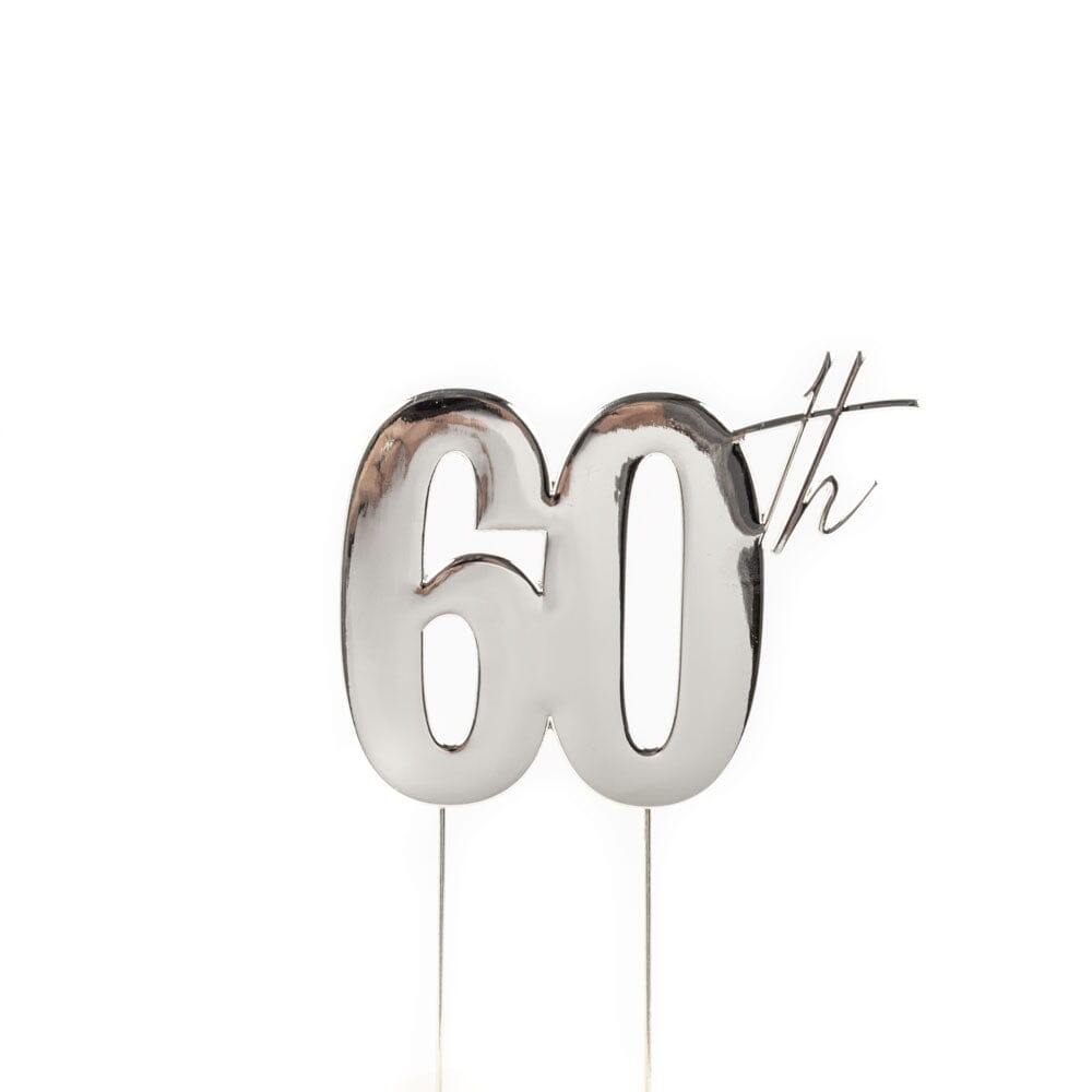 Cake & Candle - Silver Metal Topper - 60th Cake Toppers The Cooks Kitchen Mandurah 