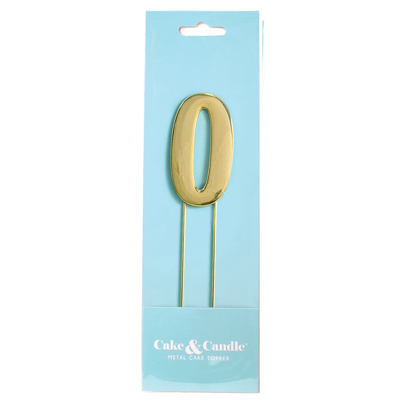 Cake & Candle Bold Cake Topper 7cm - Gold Number 0