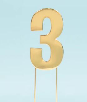 Cake & Candle Bold Cake Topper 7cm - Gold Number 3