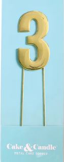 Cake & Candle Bold Cake Topper 7cm - Gold Number 3