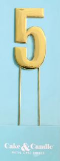 Cake & Candle Bold Cake Topper 7cm - Gold Number 5