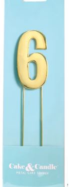 Cake & Candle - Bold Cake Topper 7cm - Gold Number 6