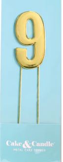 Cake & Candle Bold Cake Topper 7cm - Gold Number 9