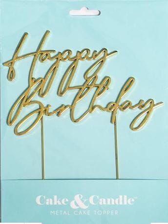 Cake & Candle Gold Metal Cake Topper - Happy Birthday #3 Cake Toppers The Cooks Kitchen 
