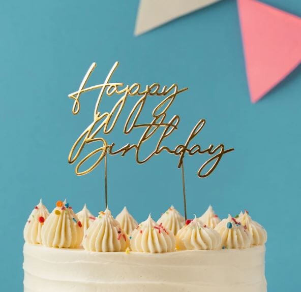 Cake & Candle Gold Metal Cake Topper - Happy Birthday #3 Cake Toppers The Cooks Kitchen 