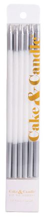 Cake & Candle Silver Double Dipped Cake Candles - White 12pk