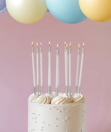 Cake & Candle Silver Double Dipped Cake Candles - White 12pk
