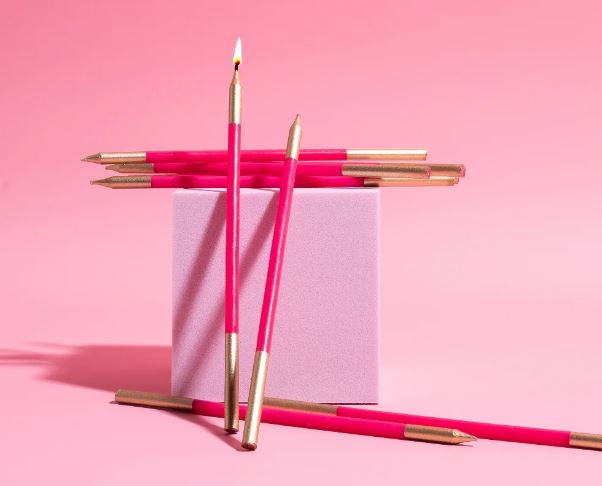 Cake & Candle Gold Double Dipped Cake Candles - Hot Pink