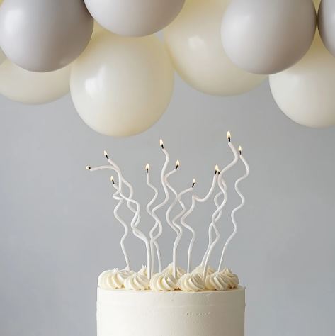 Cake & Candle Swirly Cake Candles White 13cm 16pk