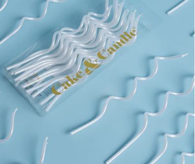 Cake & Candle Swirly Cake Candles White 13cm 16pk