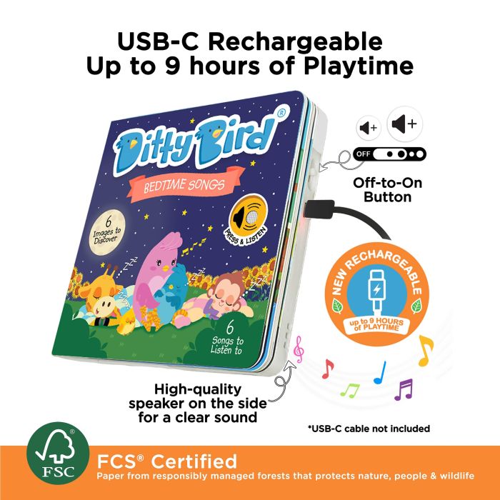 Ditty Bird Bedtime Songs Multi-coloured 16x2x16cm