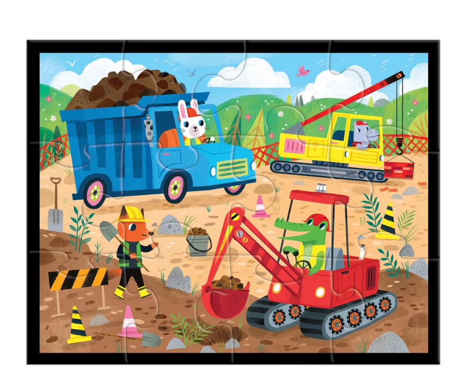 Mudpuppy Construction Site Pouch Puzzle - 12pc