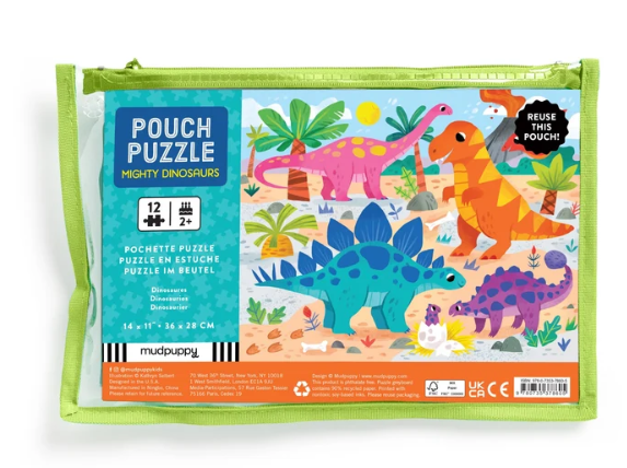 Mudpuppy Mighty Dinosaurs Pouch Puzzle 12pc