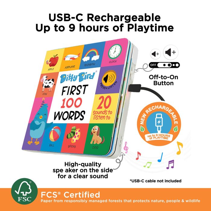 Ditty Bird First 100 Words Multi-coloured 16x2x16cm