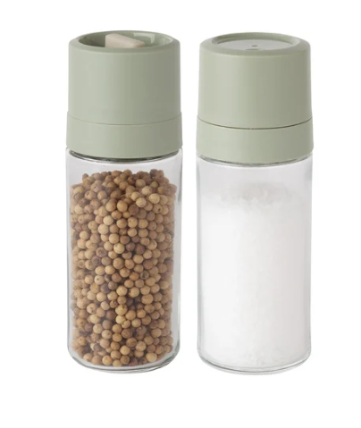 Berghoff Balance Glass 2pc Covered Grinder And Shaker Set, Green