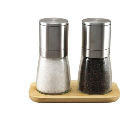 Integra Classic Upside Down Salt & Pepper Mill Set With Tray Stainless Steel (black Pepper & Sea Salt)