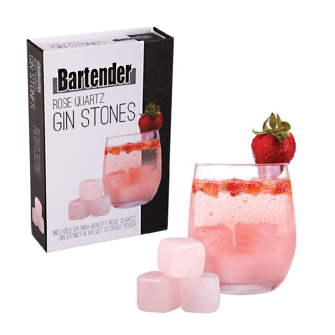 Bartender Rose Quartz Gin Stones Set 6 W/ Bag