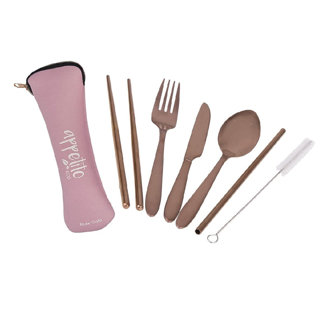 Appetito 6 Piece Stainless Steel Traveller's Cutlery Set - Rose Gold