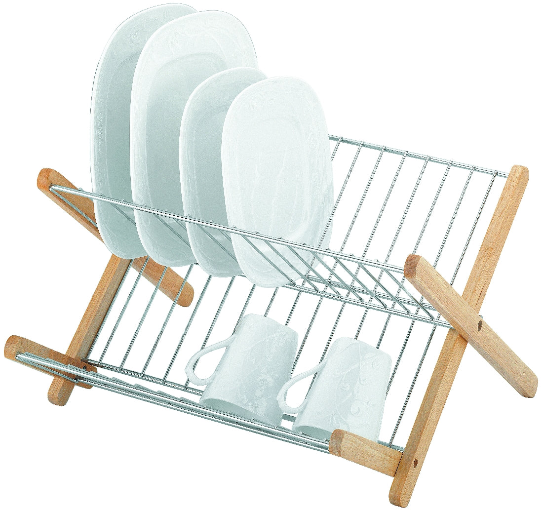 Avanti Monterey Wood And Chrome X Profile Dish Rack With Foldout Step