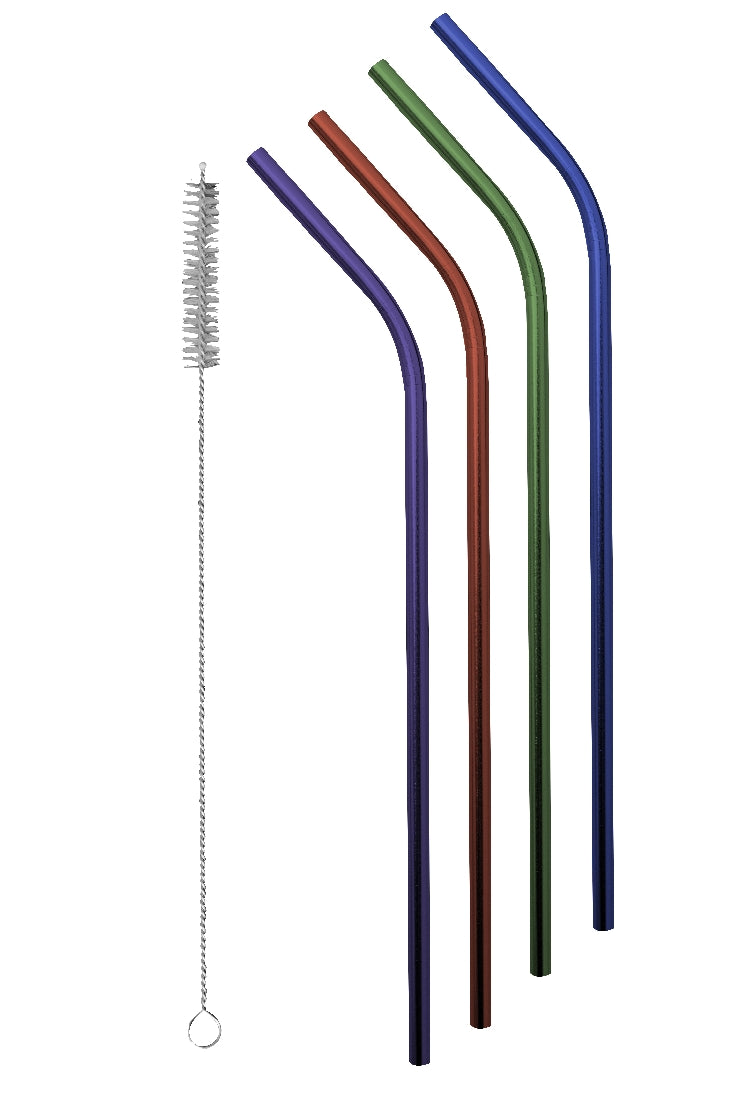 Avanti Stainless Steel Straws With Cleaning Brush S/4 - Rainbow