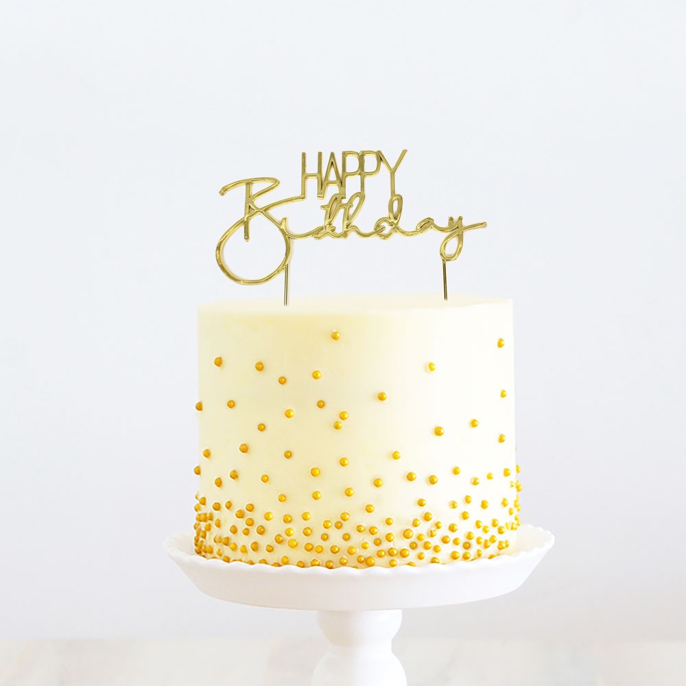 Gold Metal Cake Topper - Happy Birthday 2